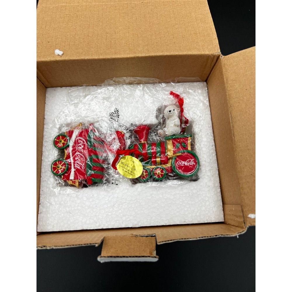 Coca-Cola Christmas Train Ornament Set Polar Bear Bradford Editions 2002 Red